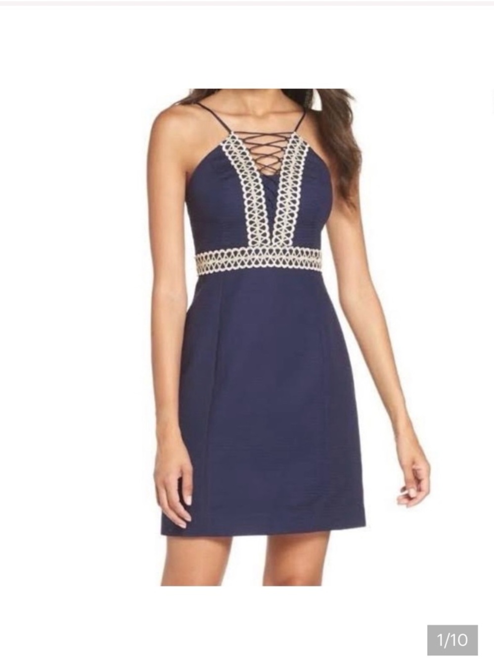 Lilly Pulitzer Trista Navy Gold Lace Up Shift Dress Resort Vacation Mini US 2 - Picture 16 of 16